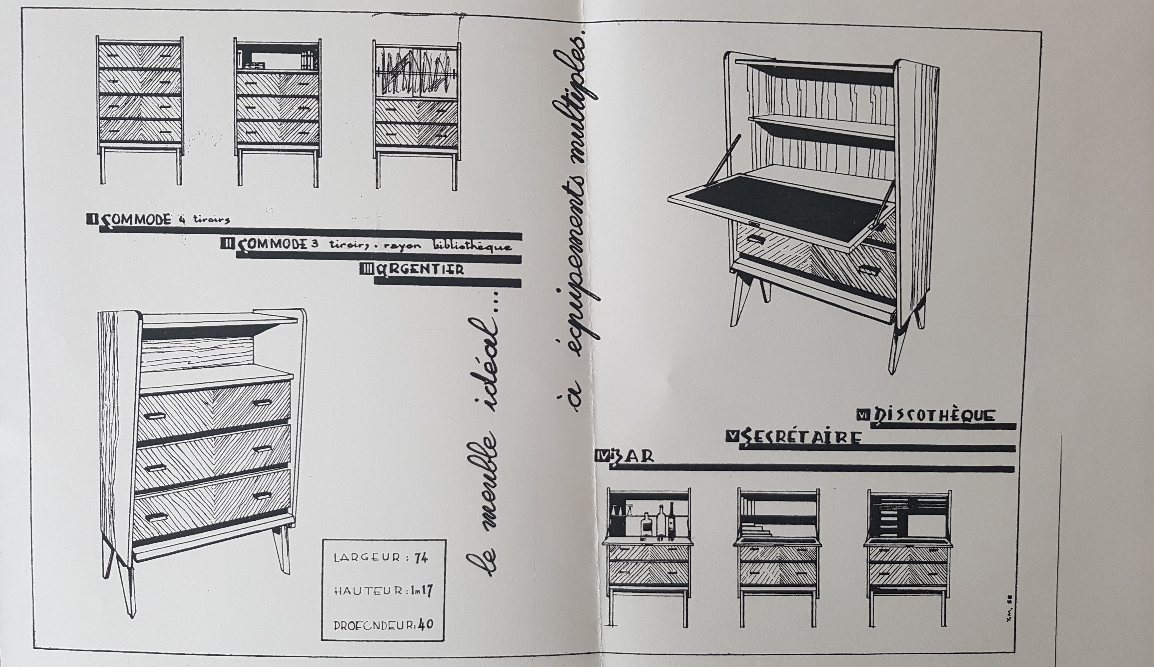 Dessin petit meuble 1958